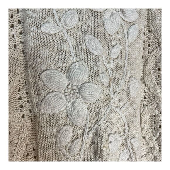 Casual Corner Vintage M Sweater Cream Open Knit Floral Crochet 80s/90s Retro - Picture 4 of 11